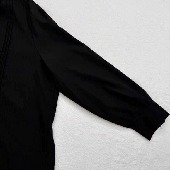 Womens Linen Blend Pleated Blouse Long Sleeves Lagenlook Minimalist Black XXL - Picture 4 of 12